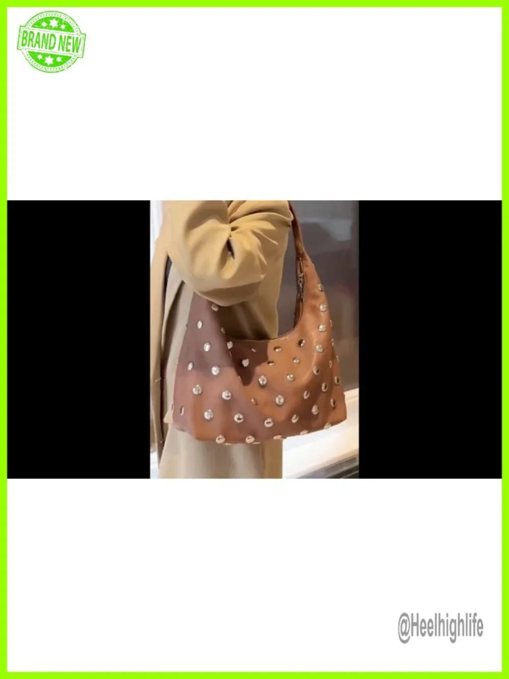 Studded Hobo Bag - Soft Vegan Leather Shoulder Handbag Slouchy Tote
